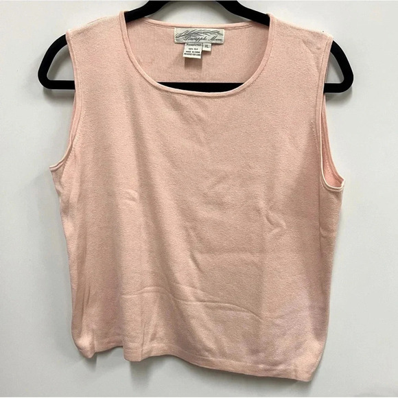 Vintage Pineapple Moon 100% silk pale pink knit tank size XL - Picture 1 of 7